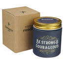 Strong & Courageous Josh. 1:9 Glass Candle w/Screw Top Lid Navy
