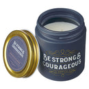 Strong & Courageous Josh. 1:9 Glass Candle w/Screw Top Lid Navy