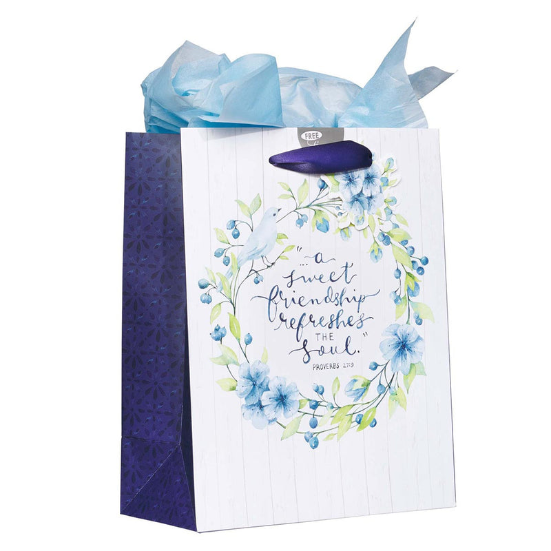 Gift Bag MD White/Blue Sweet Friendship Prov. 27:9