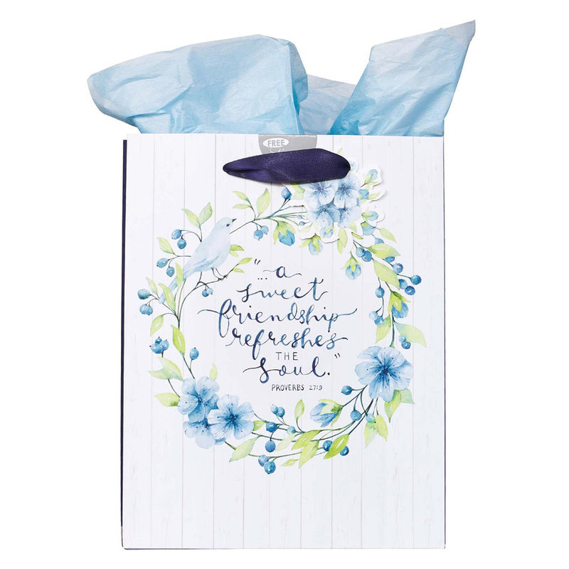 Gift Bag MD White/Blue Sweet Friendship Prov. 27:9