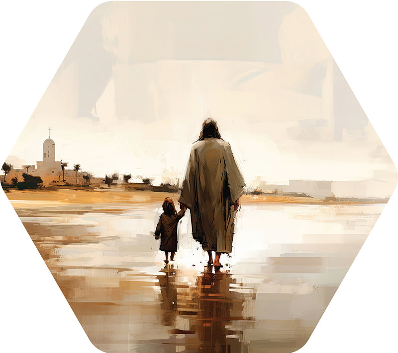 Vader en kind, Voetstappen in het zand medium