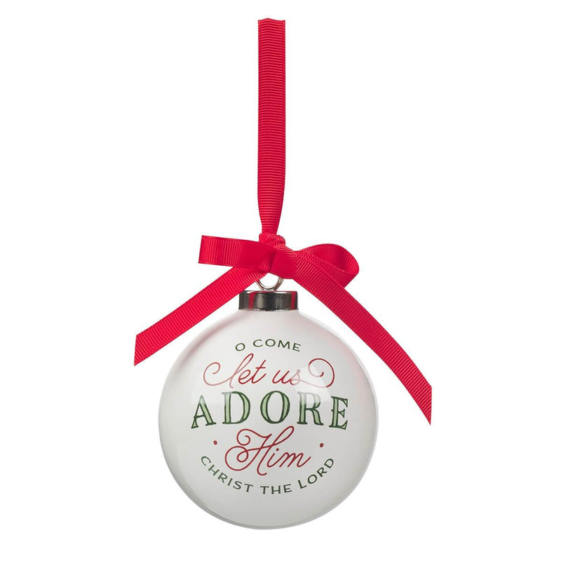 Ornament Round Let Us Adore Him White