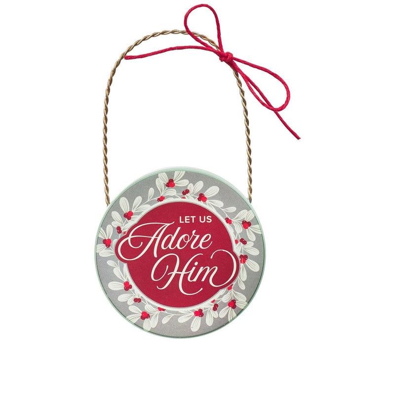 Ornament Round Let Us Adore Him Teal