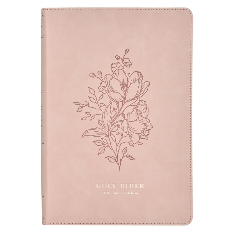 KJV Bible Thinline LP Faux Leather Flowers, Pink