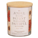 Joyful, Patient, Faithful Rom. 12:12 Glass Candle w/Bamboo Lid Floral