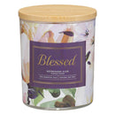 Blessed Glass Candle w/Bamboo Lid Purple Floral