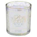 The Lord Delights In You Isa. 62:4 Glass Candle