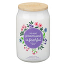 He Who Promised Is Faithful Heb. 10:23 Glass Candle w/Bamboo Lid