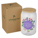 He Who Promised Is Faithful Heb. 10:23 Glass Candle w/Bamboo Lid