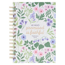 He Who Promised Heb. 10:23 Journal Spiral White Floral