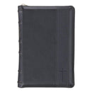 KJV Bible Personal Size LG print w/zip Faux Leather Two-tone Black/Dk Gray