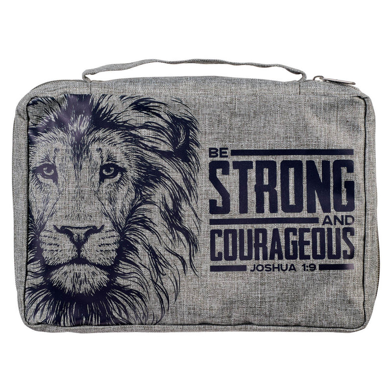 Strong & Courageous Josh. 1:9 Bible Cover Gray. LARGE