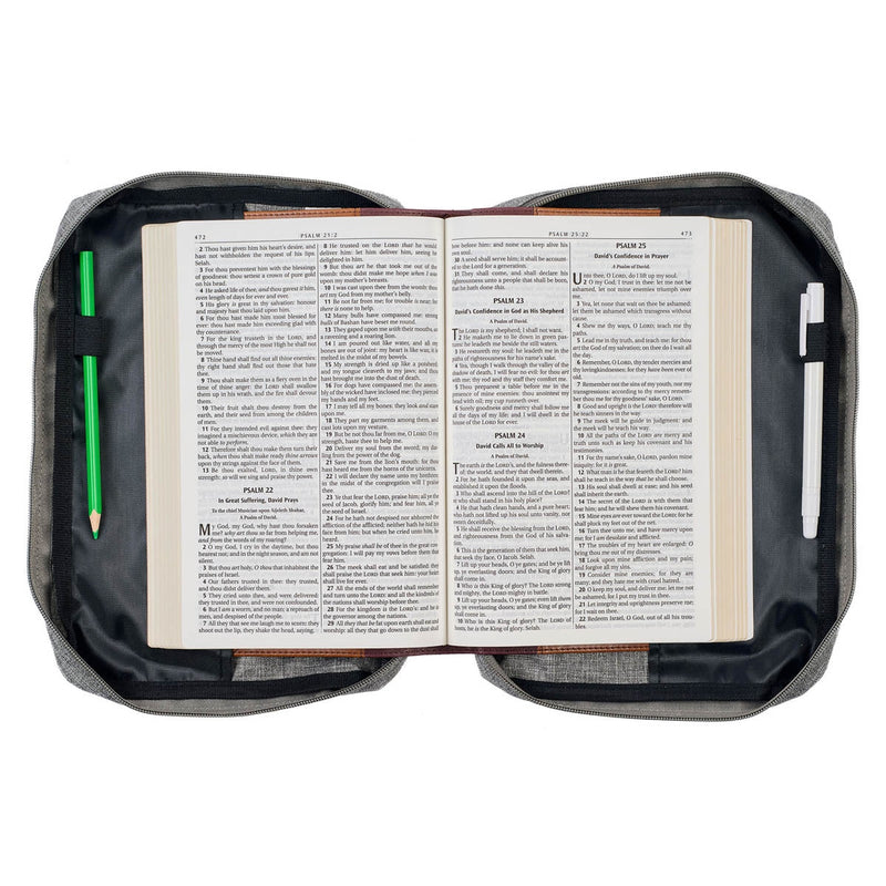 Strong & Courageous Josh. 1:9 Bible Cover Gray. LARGE