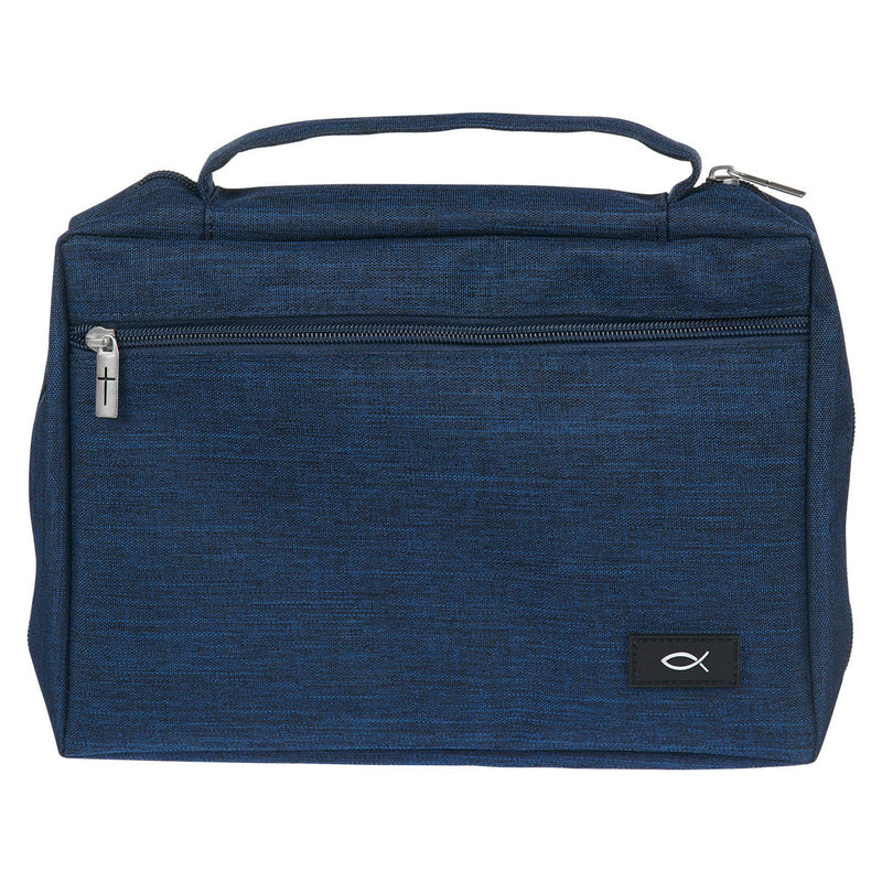 Ichthus Patch Navy Bible Cover. Medium