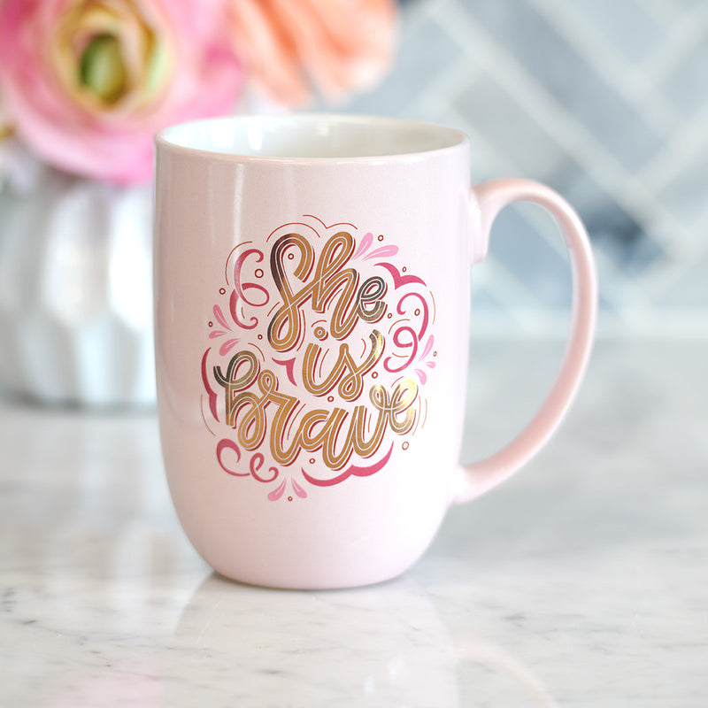 She is Brave Pink Ceramic Coffee Mug