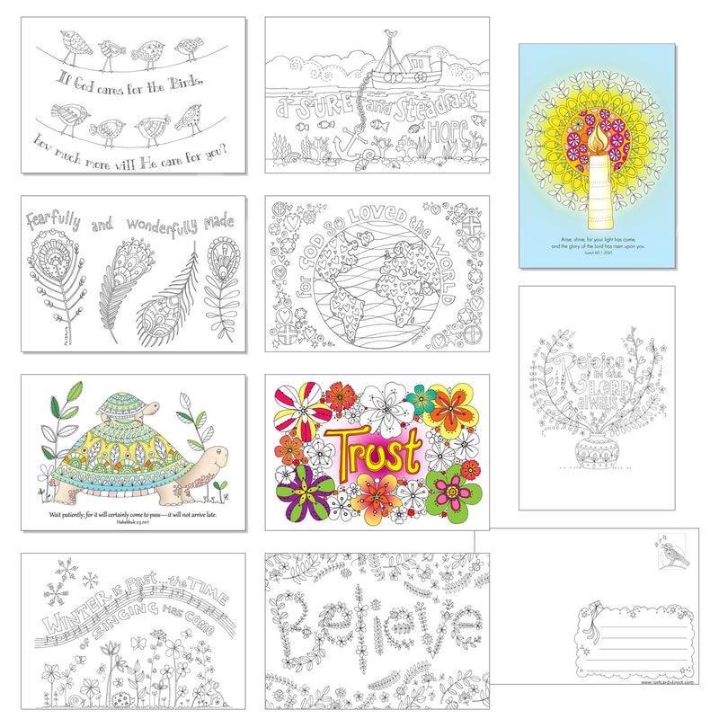 10 Images of Hope Colouring postcards