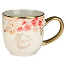 Love Red and Orange Floral Ceramic Mug -