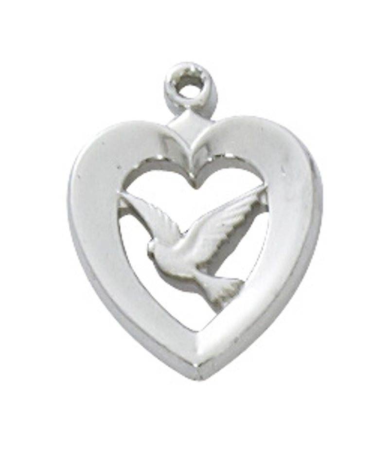 Heart with dove 13mm Rhodium plated in giftbox
