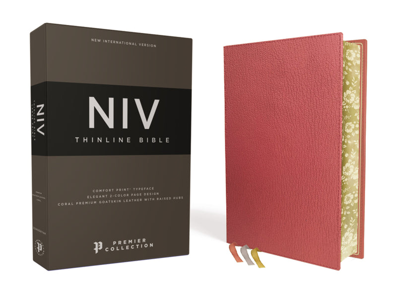 NIV Thinline Bible  Premier Collection (Comfort Print)-Coral Premium Goatskin Leather