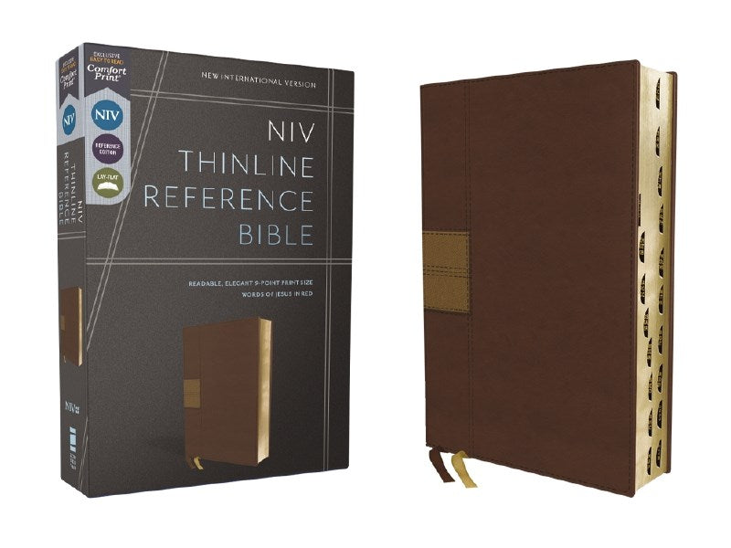 NIV Thinline Reference Bible (Comfort Print)-Brown Leathersoft Indexed