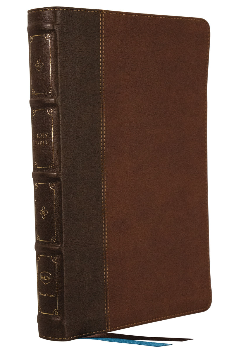 NKJV Large Print Thinline Reference Bible  Blue Letter (Comfort Print)-Brown Leathersoft