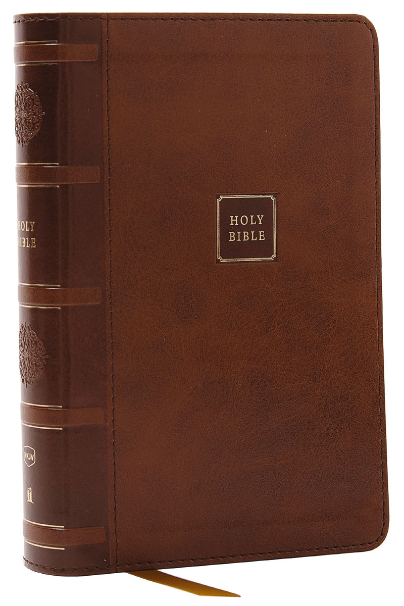 NKJV Compact Paragraph-Style Reference Bible (Comfort Print)-Brown Leathersoft