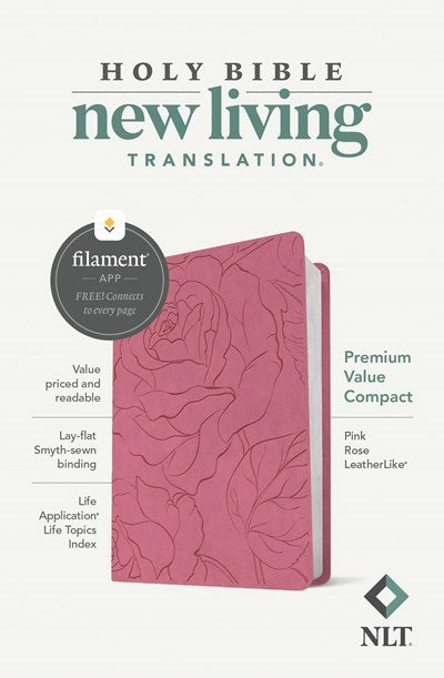 NLT Premium Value Compact Bible  Filament Enabled Edition-Pink Rose LeatherLike