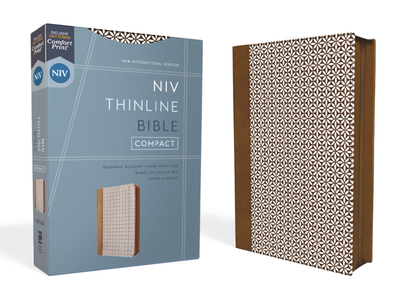 NIV Thinline Bible  Compact (Comfort Print)-Brown/White Leathersoft w/Zipper