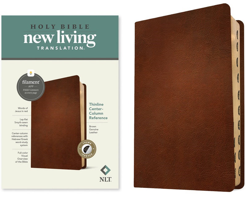 NLT Thinline Center-Column Reference Bible  Filament-Enabled Edition-Brown Genuine Leather Indexed