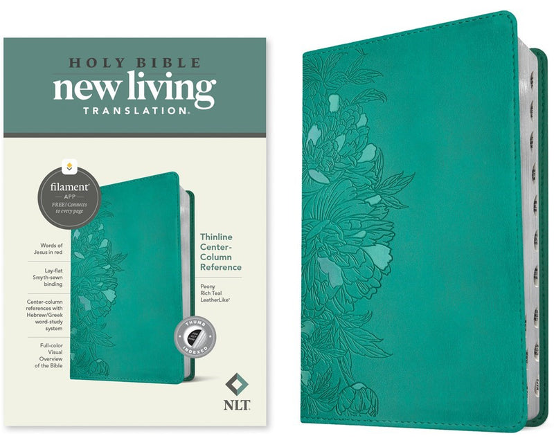 NLT Thinline Center-Column Reference Bible  Filament-Enabled Edition-Peony Rich Teal LeatherLike Indexed