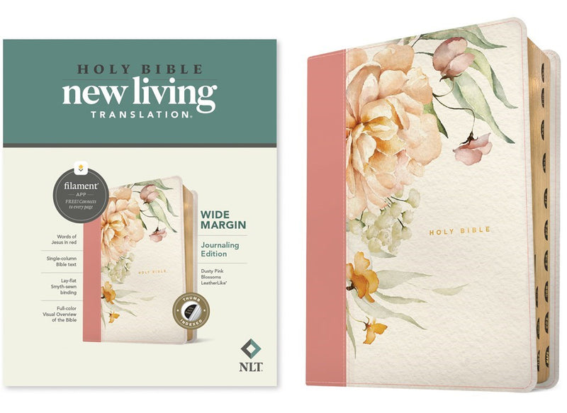 NLT Wide Margin Bible  Filament-Enabled Edition-Dusty Pink Blossoms LeatherLike Indexed