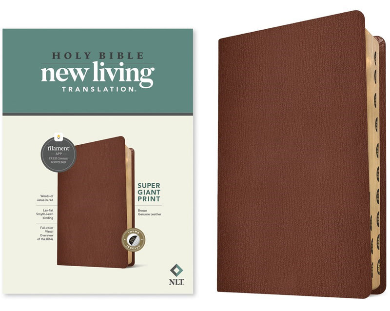 NLT Super Giant Print Bible  Filament-Enabled Edition-Brown Genuine Leather Indexed