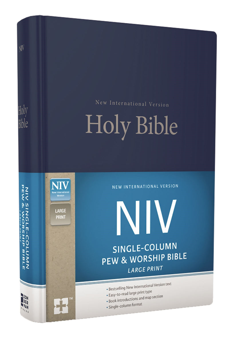 NIV Single-Column Pew And Worship Bible/Large Print-Blue Hardcover 