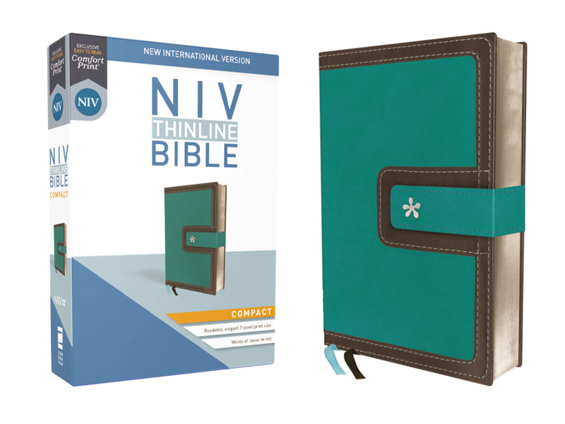 NIV Thinline Bible/Compact (Comfort Print)-Turquoise/Chocolate Leathersoft 