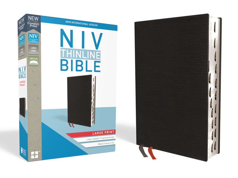 NIV Thinline Bible/Large Print (Comfort Print)-Black Bonded Leather Indexed