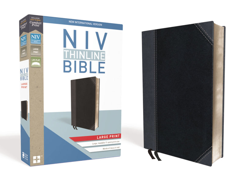 NIV Thinline Bible/Large Print (Comfort Print)-Black/Gray Leathersoft