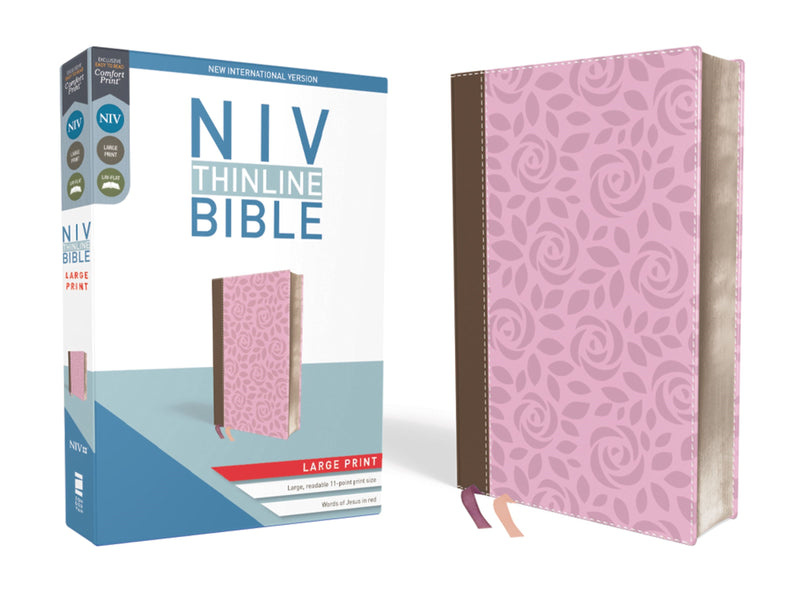 NIV Thinline Bible/Large Print (Comfort Print)-Pink Leathersoft