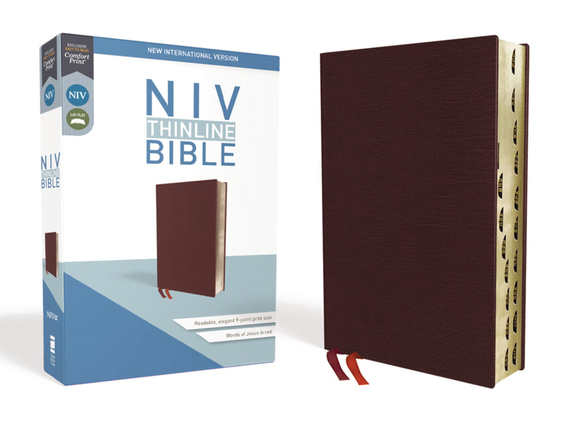 NIV Thinline Bible (Comfort Print)-Burgundy Bonded Leather Indexed 