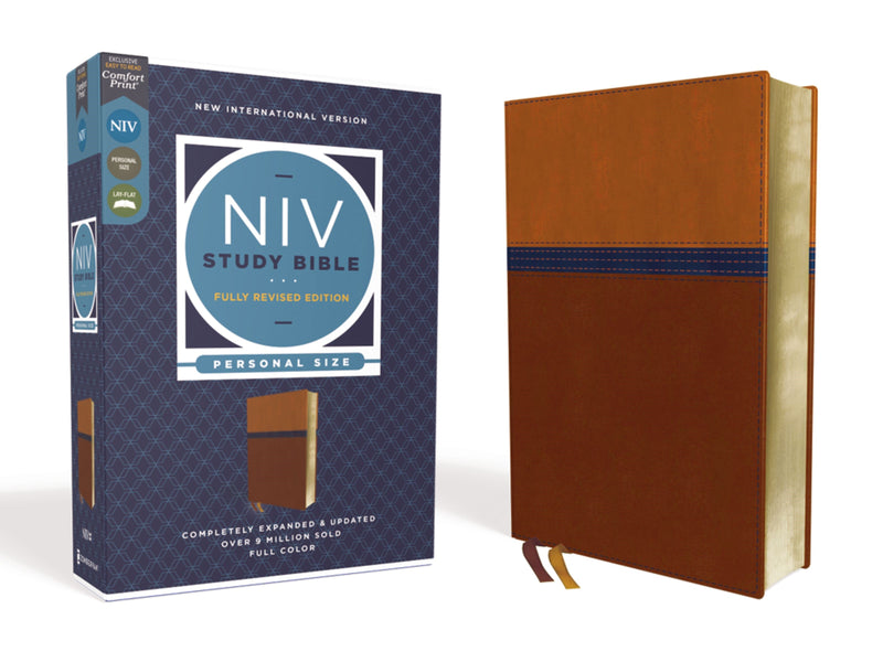 NIV Study Bible/Personal Size (Fully Revised Edition) (Comfort Print)-Brown/Blue Leathersoft