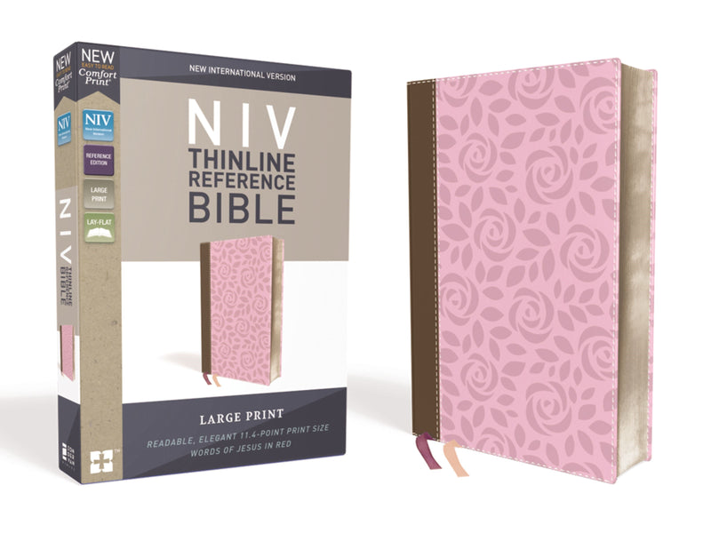 NIV Thinline Reference Bible/Large Print (Comfort Print)-Pink/Brown LeatherSoft