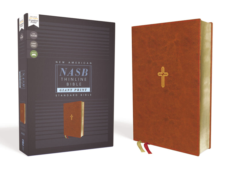 NASB Thinline Bible/Giant Print (Comfort Print)-Brown Leathersoft