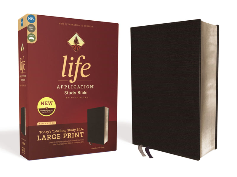 NIV Life Application Study Bible/Large Print (Third Edition)-Black Bonded Leather