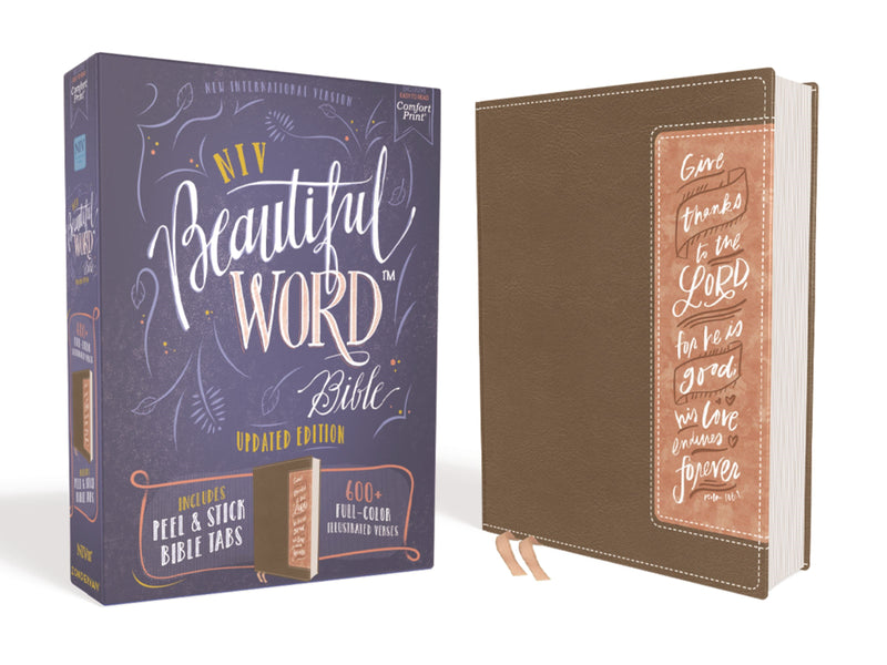 NIV Beautiful Word Bible (Updated Edition)-Brown/Blush Leathersoft