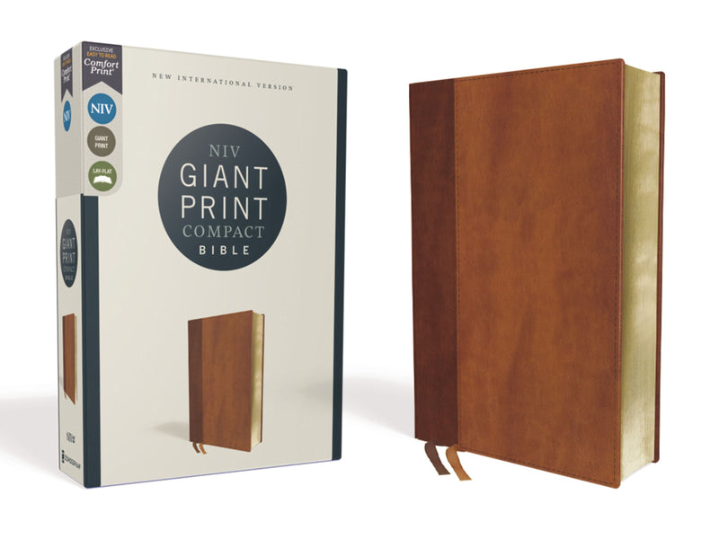 NIV Giant Print Compact Bible (Comfort Print)-Brown Leathersoft