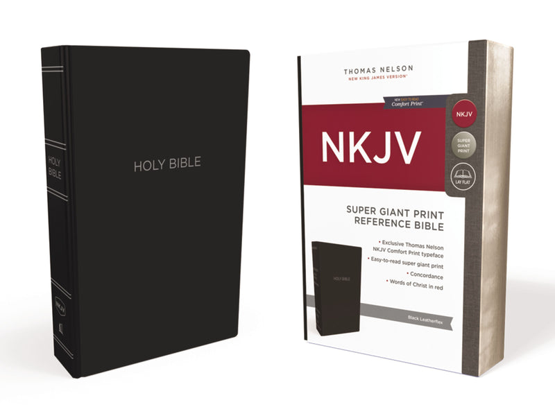 NKJV Super Giant Print Reference Bible (Comfort Print)-Black Leather-Look