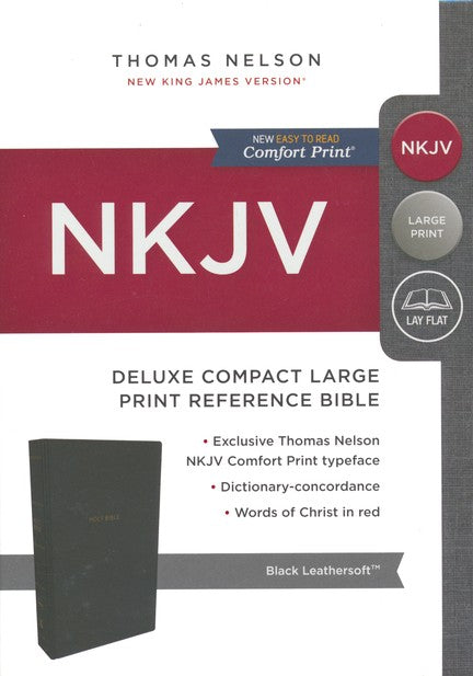 NKJV Deluxe Compact Large Print Reference Bible (Comfort Print)-Black Leathersoft