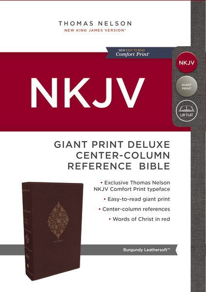 NKJV Giant Print Deluxe Center-Column Reference Bible (Comfort Print)-Burgundy Leathersoft