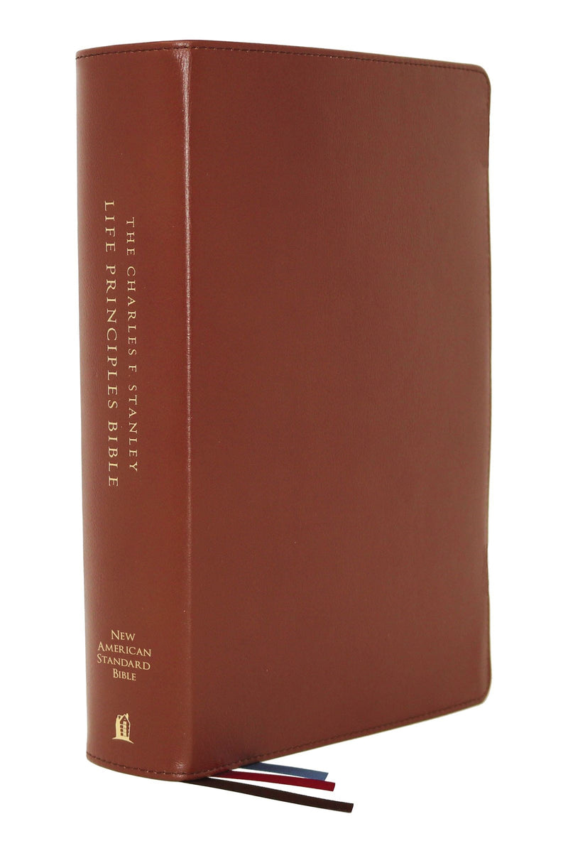 NASB Charles F. Stanley Life Principles Bible (2nd Edition) (Comfort Print)-Brown Genuine Leather