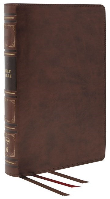 NKJV Verse-By Verse Center-Column Reference Bible (Comfort Print)-Brown Genuine Leather Indexed