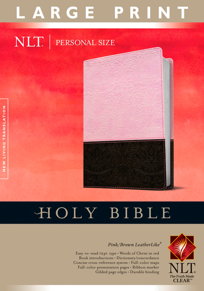 NLT Personal Size Large Print Bible-Pink/Brown TuTone Indexed